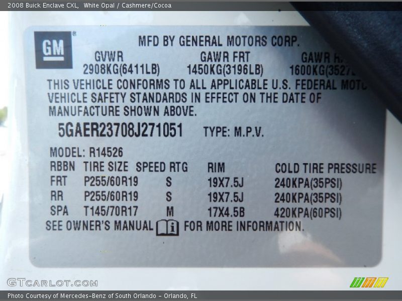 White Opal / Cashmere/Cocoa 2008 Buick Enclave CXL