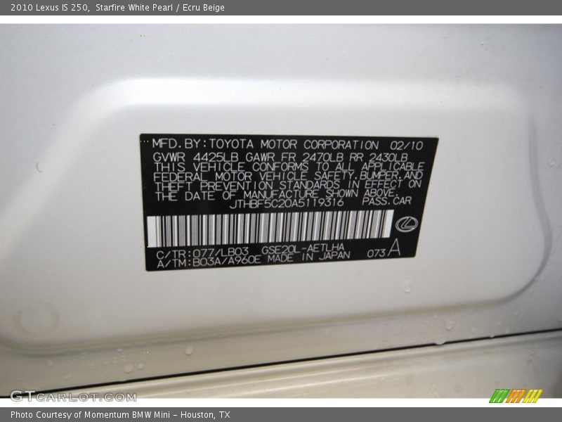 Starfire White Pearl / Ecru Beige 2010 Lexus IS 250