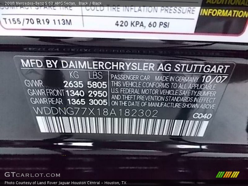 2008 S 63 AMG Sedan Black Color Code 040