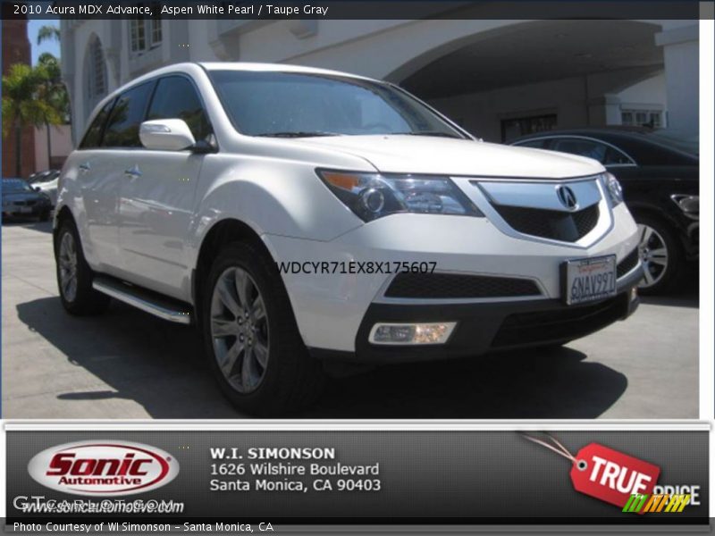 Aspen White Pearl / Taupe Gray 2010 Acura MDX Advance