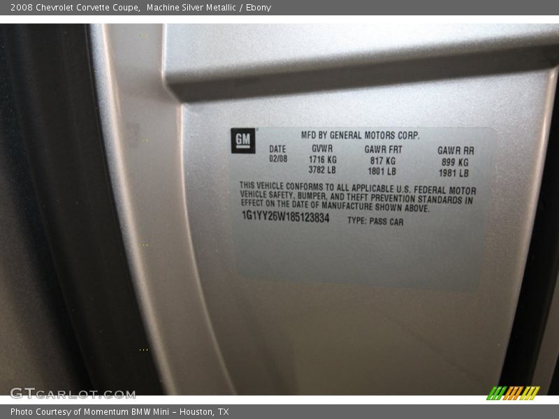 Machine Silver Metallic / Ebony 2008 Chevrolet Corvette Coupe