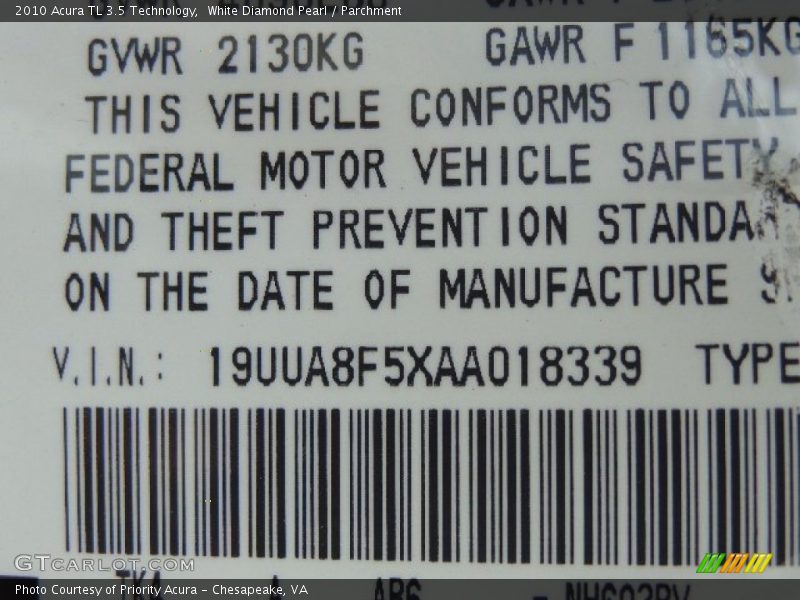 White Diamond Pearl / Parchment 2010 Acura TL 3.5 Technology