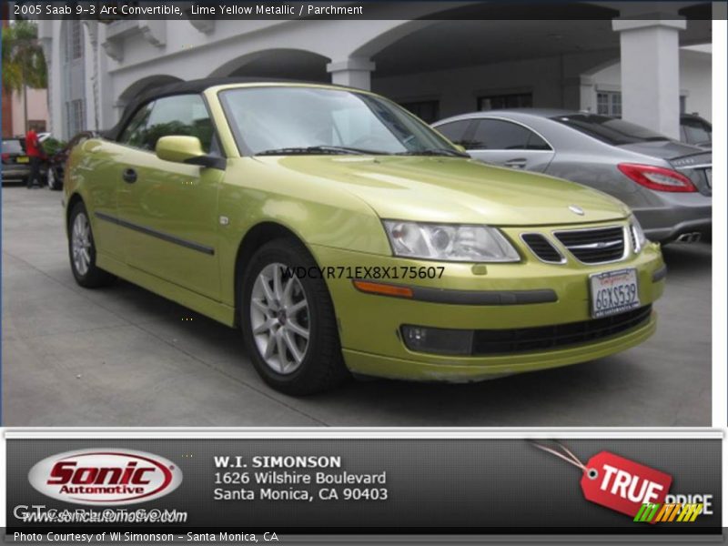 Lime Yellow Metallic / Parchment 2005 Saab 9-3 Arc Convertible