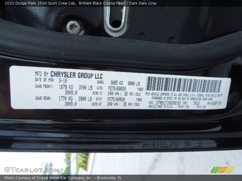 Brilliant Black Crystal Pearl / Dark Slate Gray 2010 Dodge Ram 1500 Sport Crew Cab