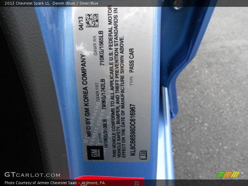 Denim (Blue) / Silver/Blue 2013 Chevrolet Spark LS