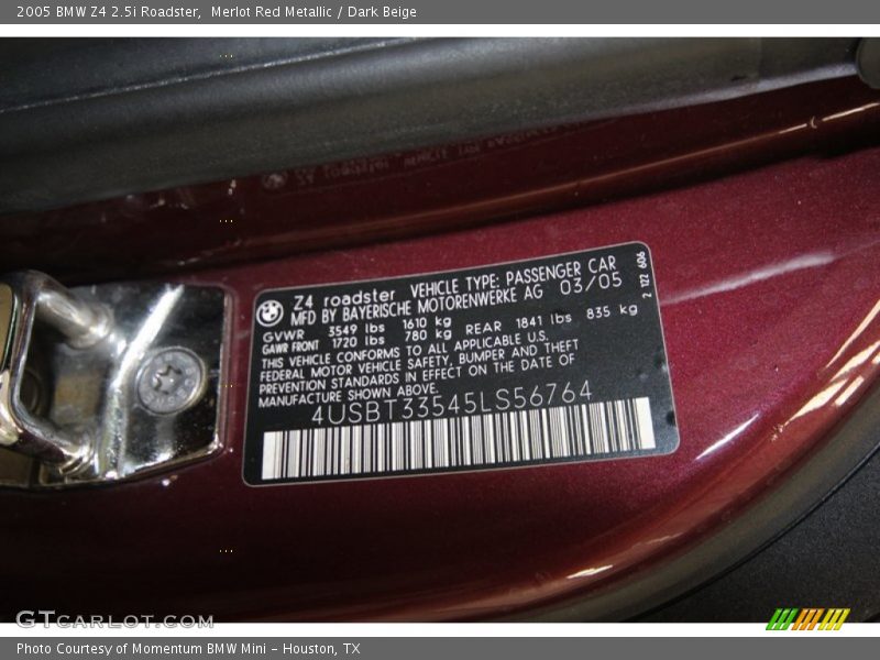 Merlot Red Metallic / Dark Beige 2005 BMW Z4 2.5i Roadster
