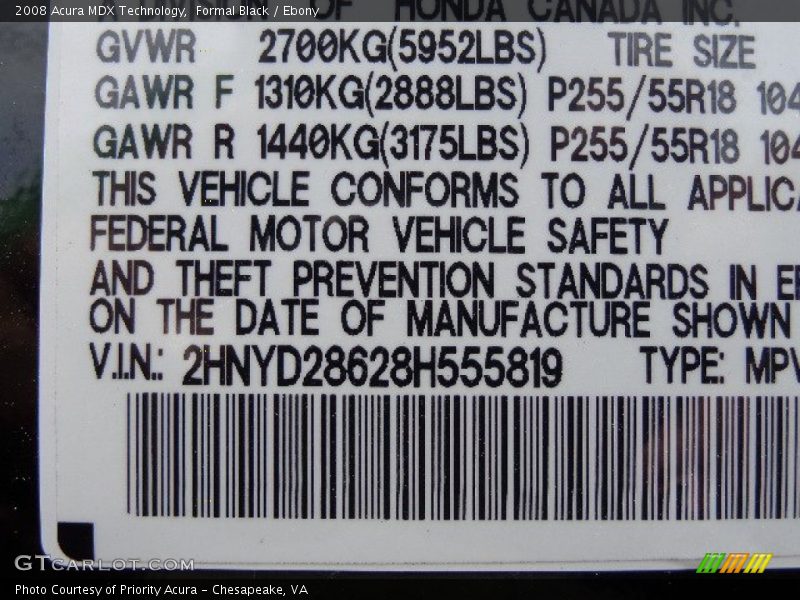 Formal Black / Ebony 2008 Acura MDX Technology