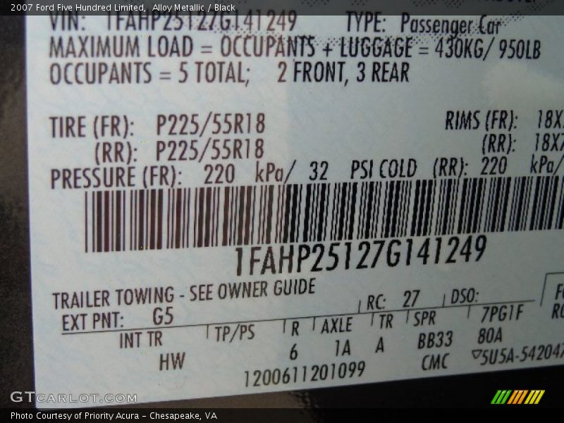 Alloy Metallic / Black 2007 Ford Five Hundred Limited