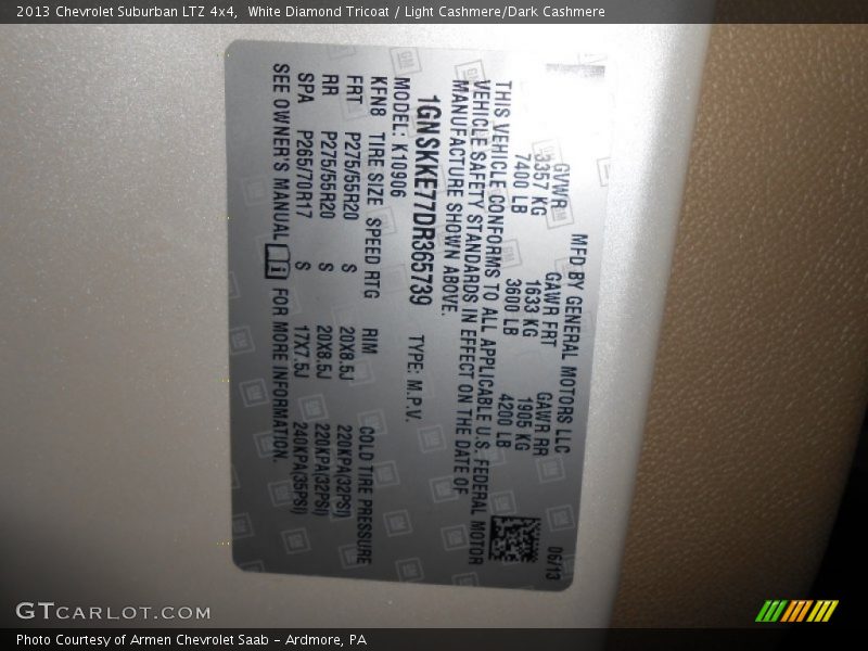 White Diamond Tricoat / Light Cashmere/Dark Cashmere 2013 Chevrolet Suburban LTZ 4x4