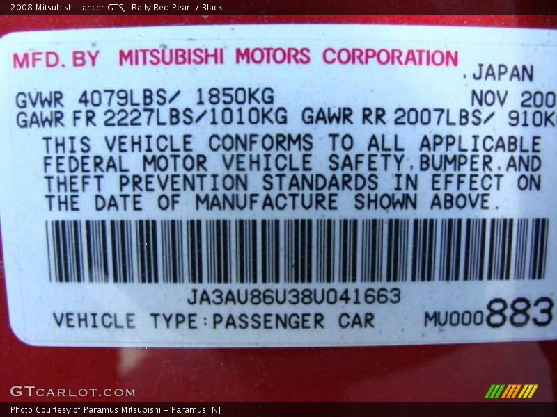 Rally Red Pearl / Black 2008 Mitsubishi Lancer GTS
