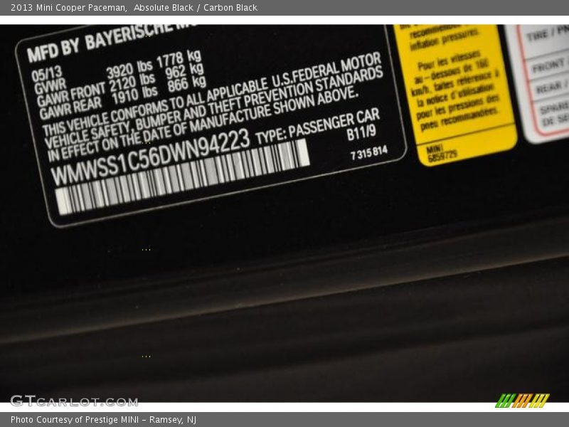 Absolute Black / Carbon Black 2013 Mini Cooper Paceman
