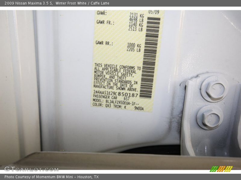 Winter Frost White / Caffe Latte 2009 Nissan Maxima 3.5 S