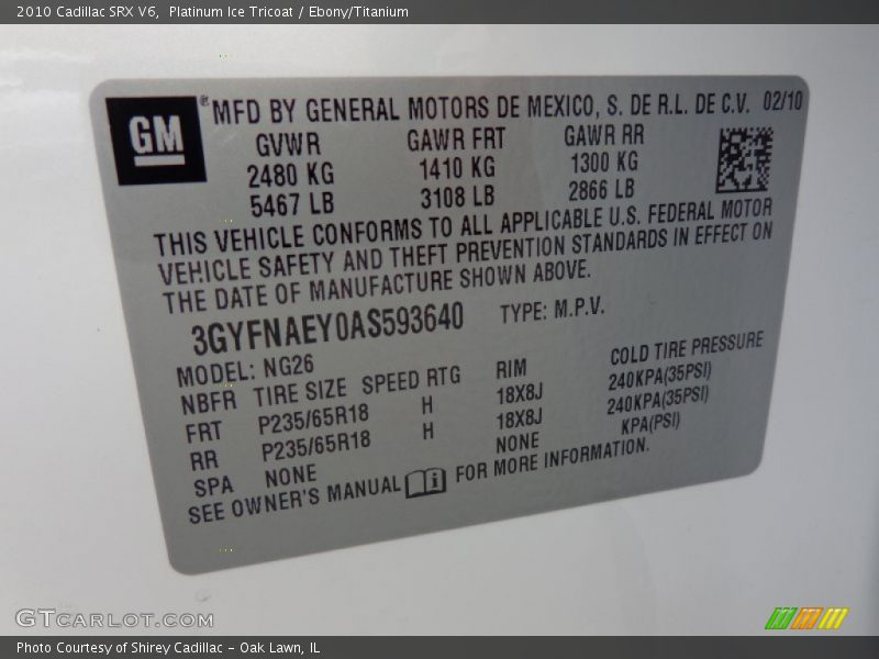 Platinum Ice Tricoat / Ebony/Titanium 2010 Cadillac SRX V6