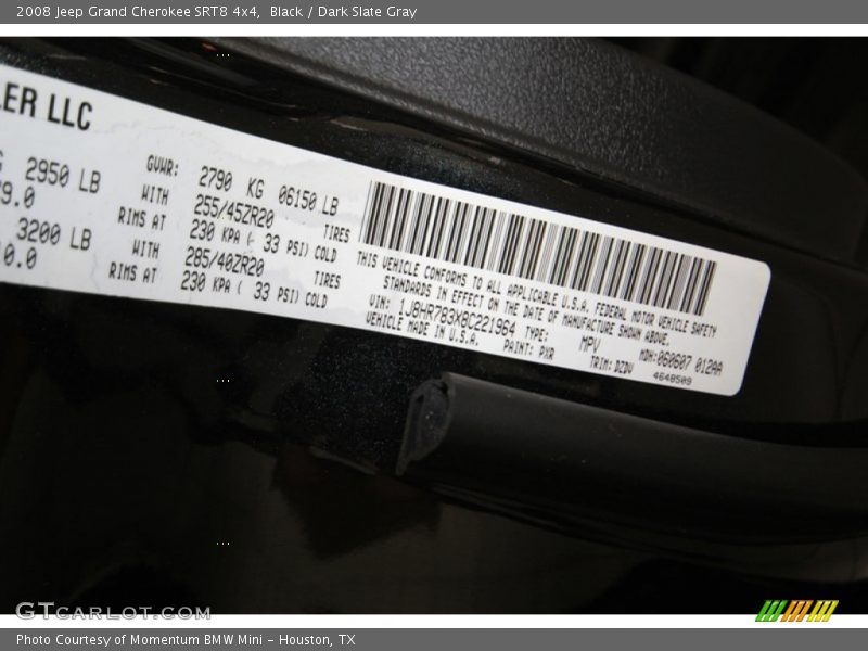 Black / Dark Slate Gray 2008 Jeep Grand Cherokee SRT8 4x4
