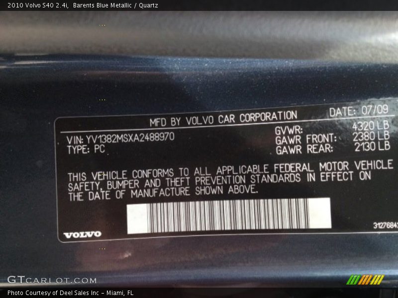 Barents Blue Metallic / Quartz 2010 Volvo S40 2.4i