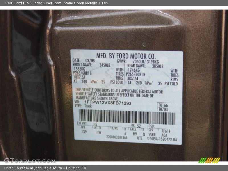 Stone Green Metallic / Tan 2008 Ford F150 Lariat SuperCrew