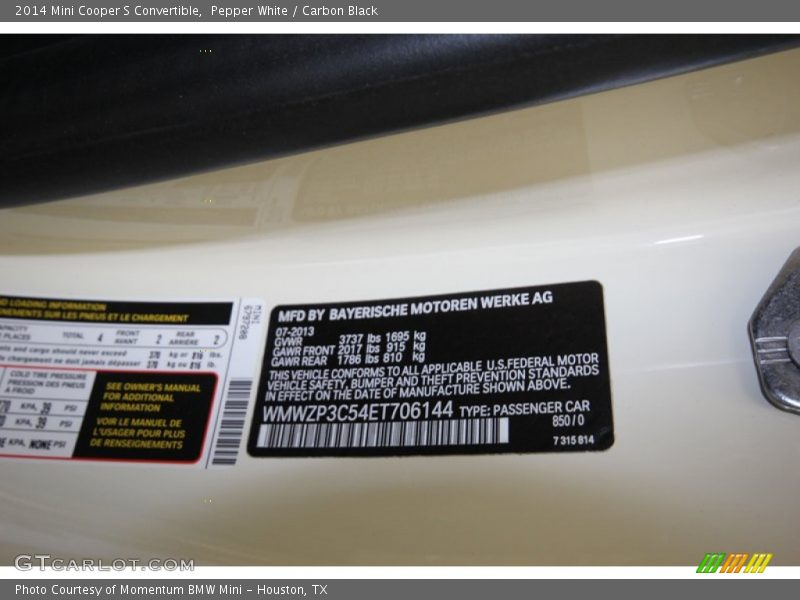 Pepper White / Carbon Black 2014 Mini Cooper S Convertible