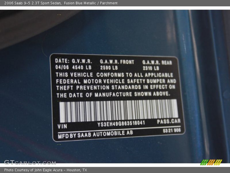Fusion Blue Metallic / Parchment 2006 Saab 9-5 2.3T Sport Sedan