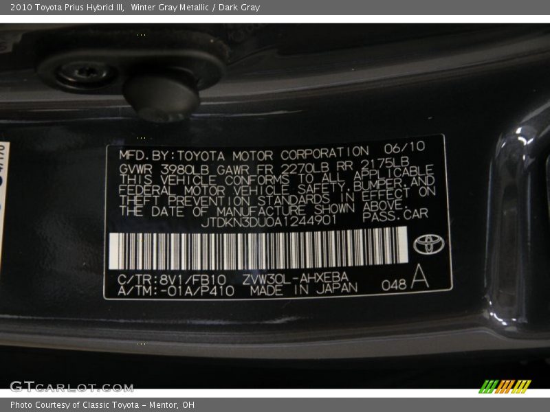 Winter Gray Metallic / Dark Gray 2010 Toyota Prius Hybrid III