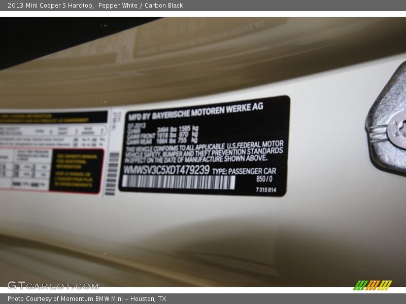 Pepper White / Carbon Black 2013 Mini Cooper S Hardtop