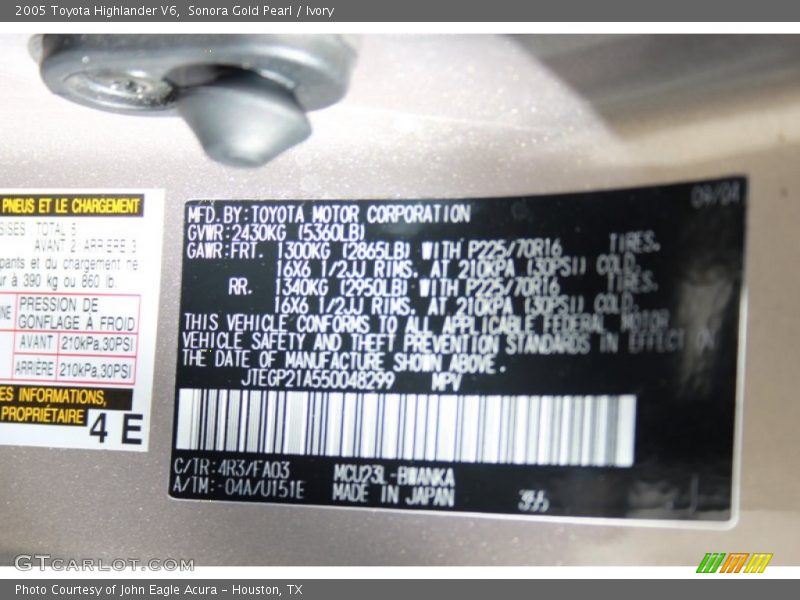 Sonora Gold Pearl / Ivory 2005 Toyota Highlander V6