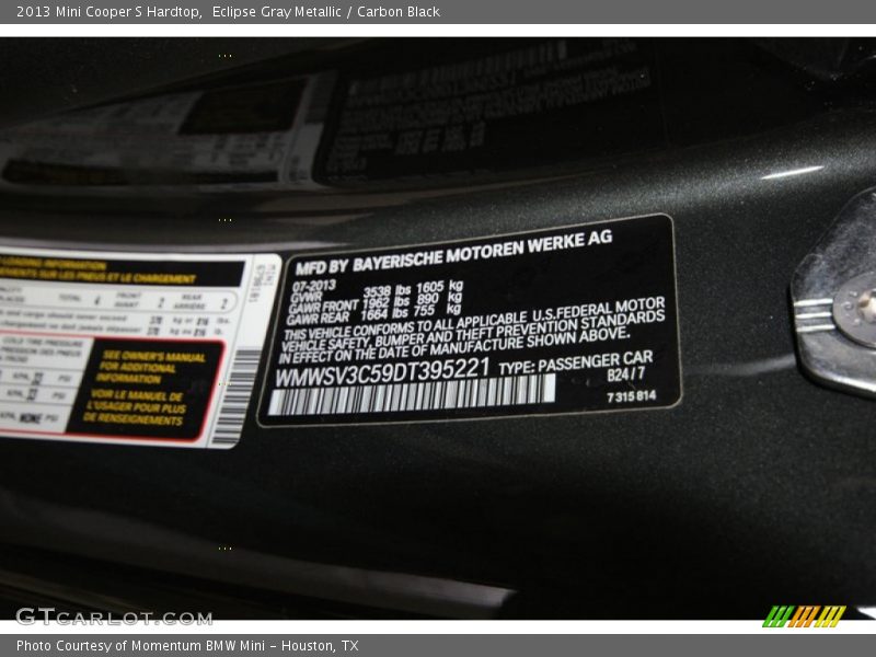 Eclipse Gray Metallic / Carbon Black 2013 Mini Cooper S Hardtop