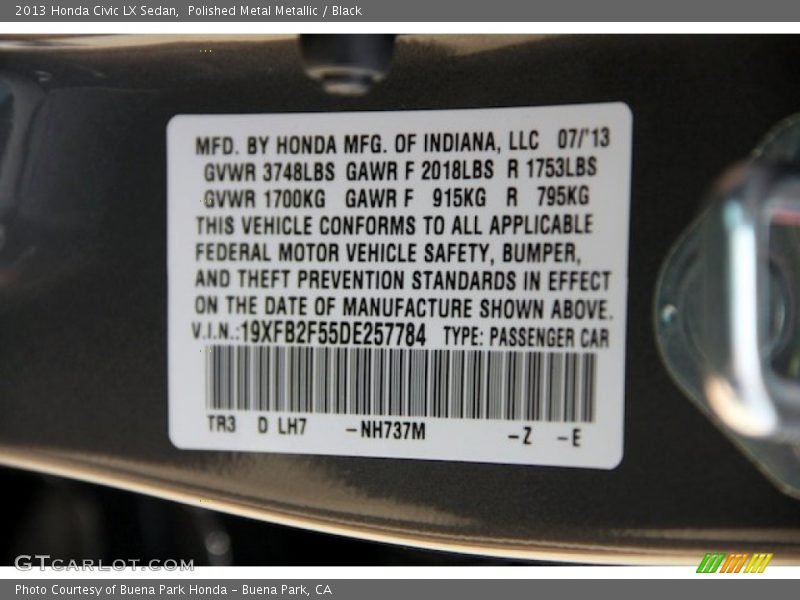 Polished Metal Metallic / Black 2013 Honda Civic LX Sedan