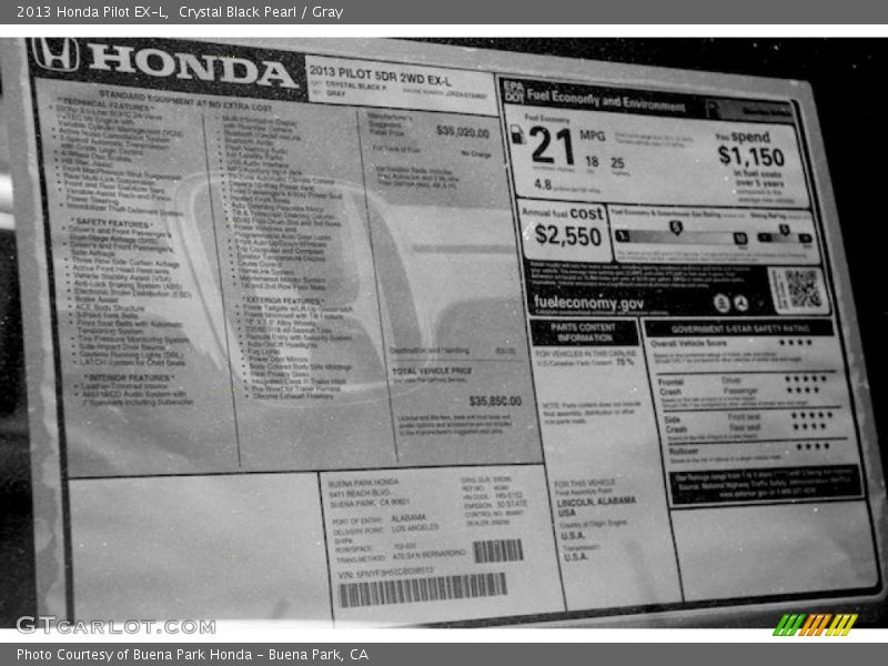 Crystal Black Pearl / Gray 2013 Honda Pilot EX-L