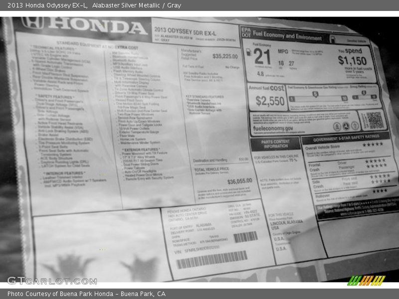 Alabaster Silver Metallic / Gray 2013 Honda Odyssey EX-L