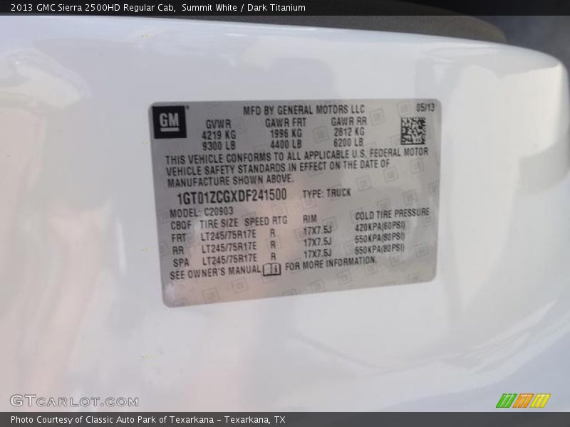 Summit White / Dark Titanium 2013 GMC Sierra 2500HD Regular Cab