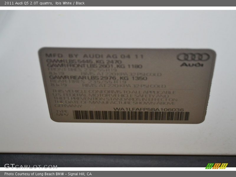 Ibis White / Black 2011 Audi Q5 2.0T quattro
