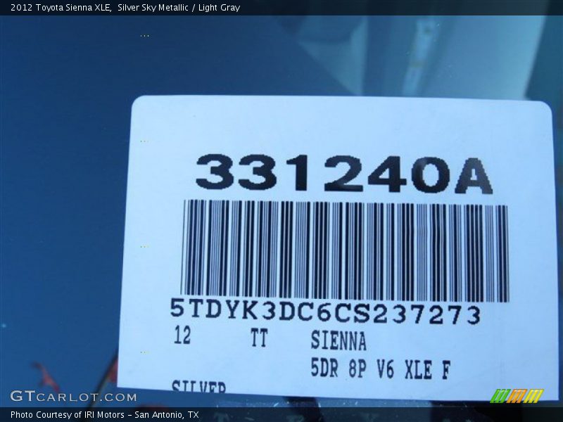 Silver Sky Metallic / Light Gray 2012 Toyota Sienna XLE