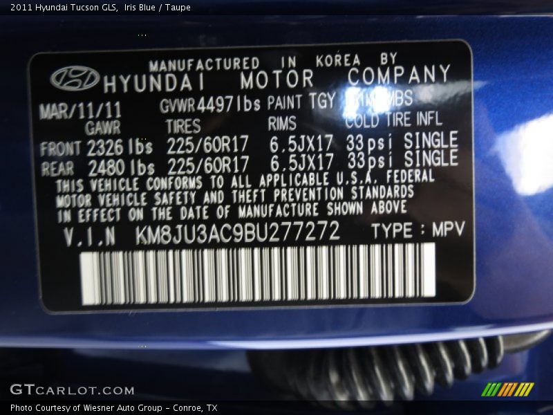 Iris Blue / Taupe 2011 Hyundai Tucson GLS