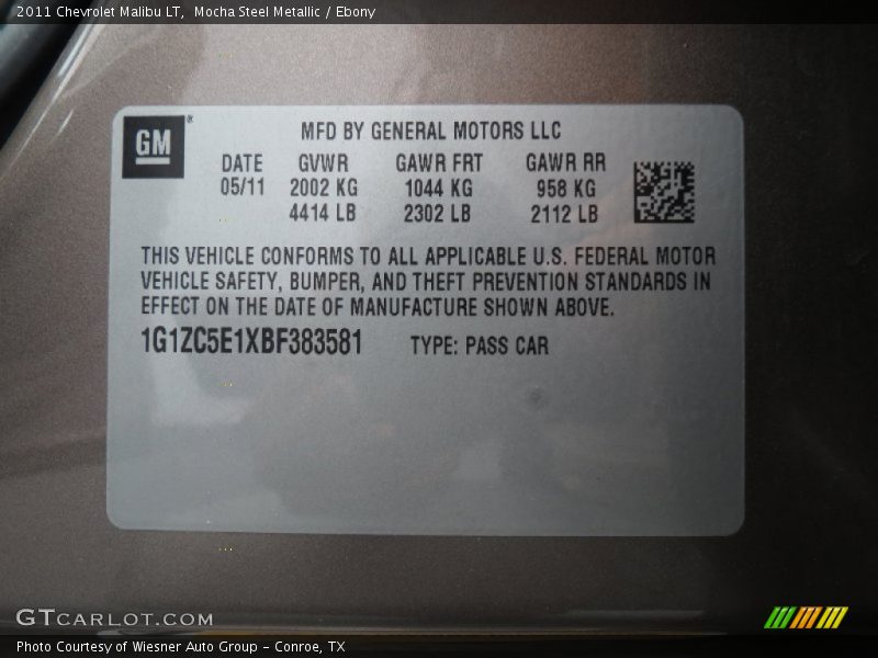 Mocha Steel Metallic / Ebony 2011 Chevrolet Malibu LT