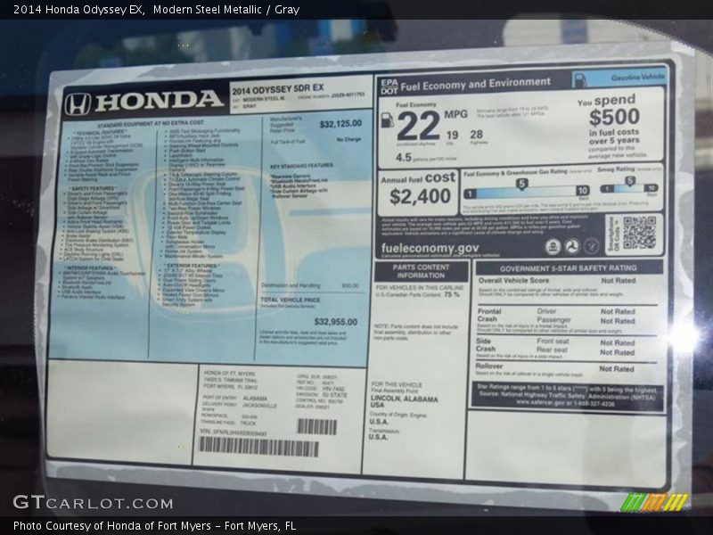 Modern Steel Metallic / Gray 2014 Honda Odyssey EX