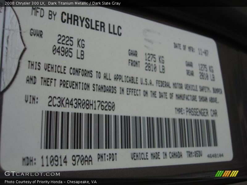 Dark Titanium Metallic / Dark Slate Gray 2008 Chrysler 300 LX