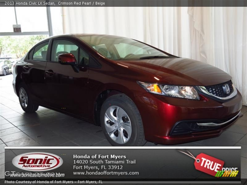 Crimson Red Pearl / Beige 2013 Honda Civic LX Sedan