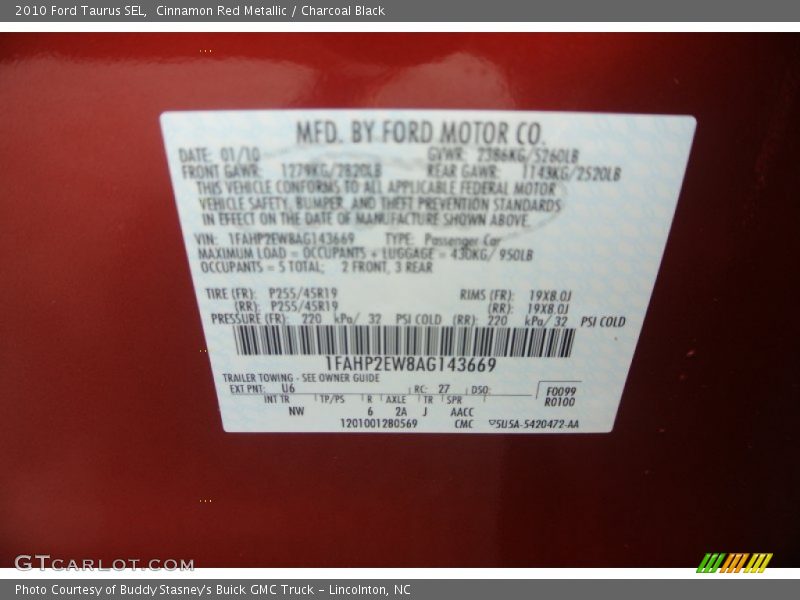 Cinnamon Red Metallic / Charcoal Black 2010 Ford Taurus SEL