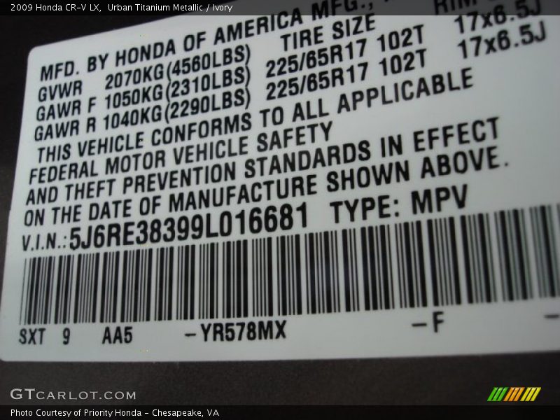Urban Titanium Metallic / Ivory 2009 Honda CR-V LX
