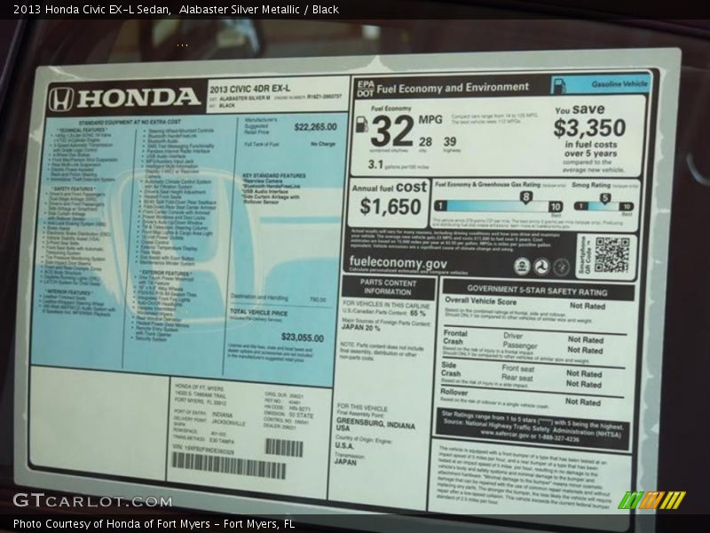 Alabaster Silver Metallic / Black 2013 Honda Civic EX-L Sedan