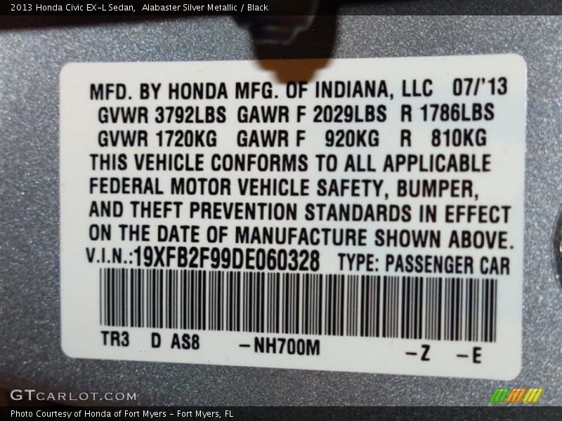 Alabaster Silver Metallic / Black 2013 Honda Civic EX-L Sedan