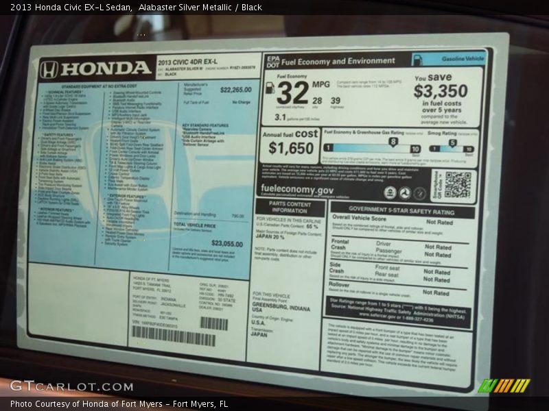 Alabaster Silver Metallic / Black 2013 Honda Civic EX-L Sedan