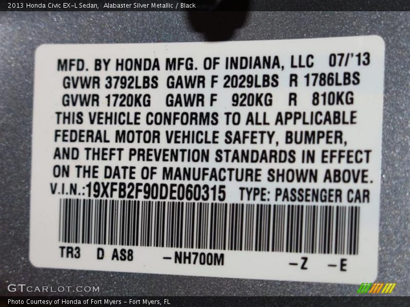 Alabaster Silver Metallic / Black 2013 Honda Civic EX-L Sedan
