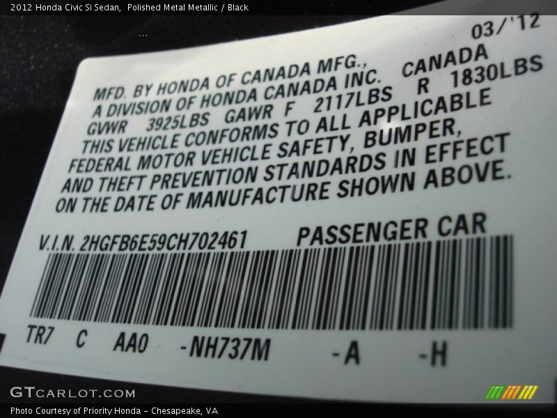 Polished Metal Metallic / Black 2012 Honda Civic Si Sedan