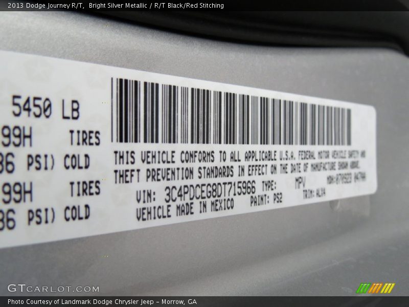 Bright Silver Metallic / R/T Black/Red Stitching 2013 Dodge Journey R/T