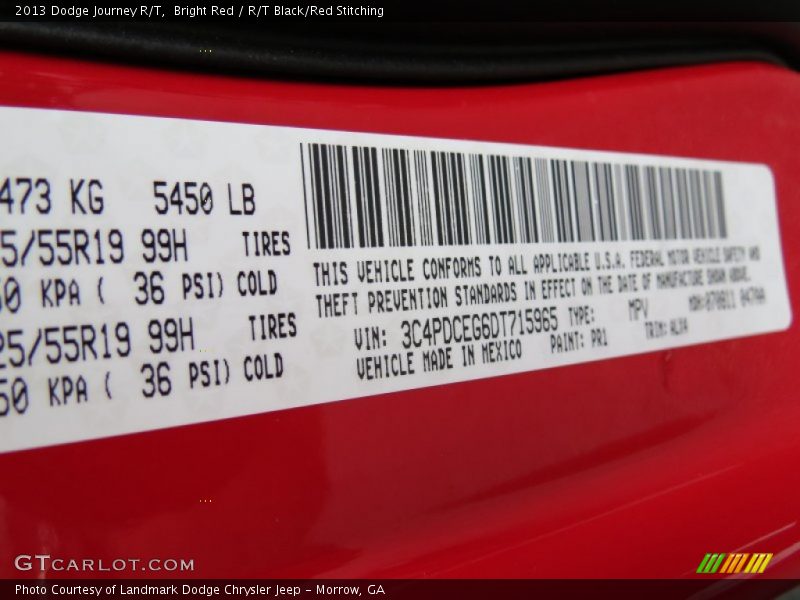 Bright Red / R/T Black/Red Stitching 2013 Dodge Journey R/T