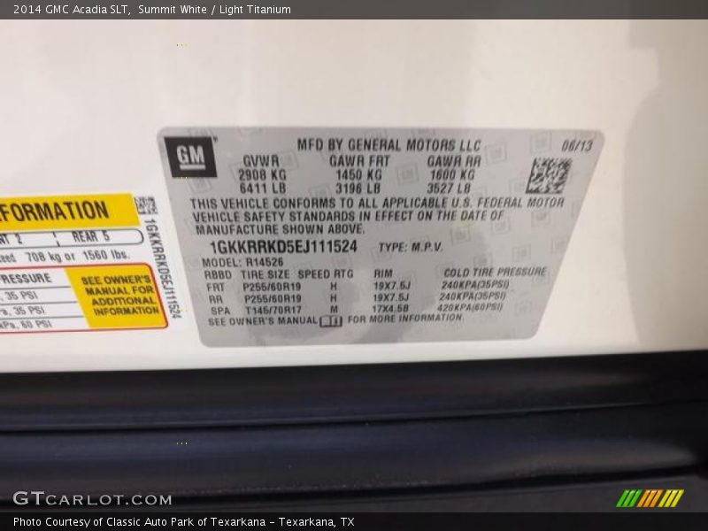 Summit White / Light Titanium 2014 GMC Acadia SLT