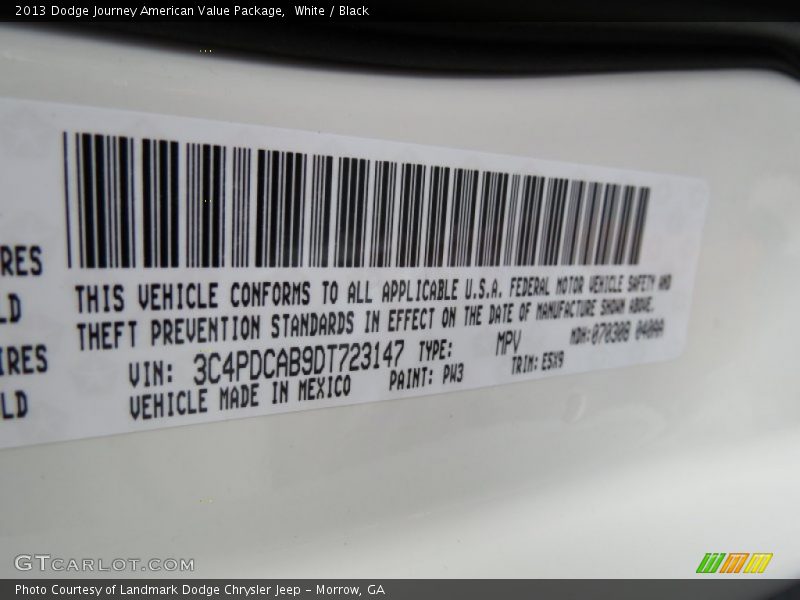 White / Black 2013 Dodge Journey American Value Package