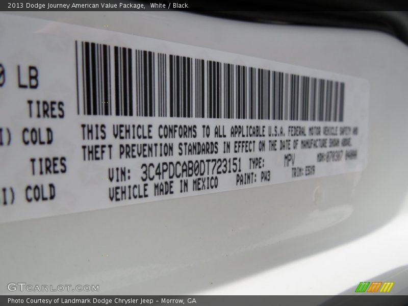 White / Black 2013 Dodge Journey American Value Package