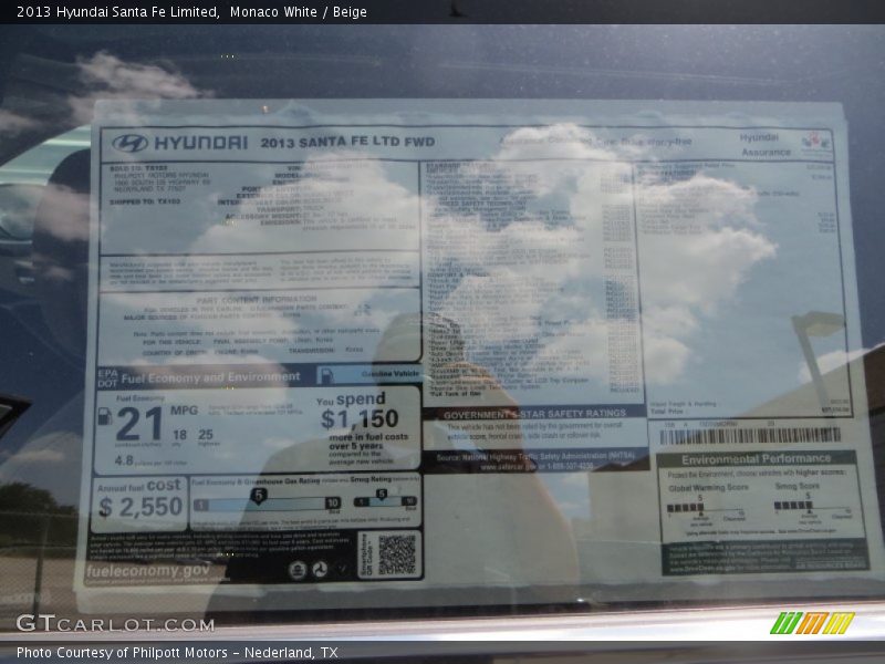 Monaco White / Beige 2013 Hyundai Santa Fe Limited